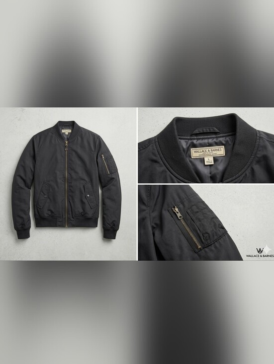 Wallace & Barnes Other - Wallace & Barnes J.Crew Men's Black Bomber Jacket Size Large Utility Flight Zip